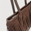 borsa rettangolare in camoscio con frange country